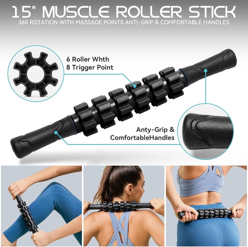 Krightlink 5-in-1 Foam Roller Set, Massage Roller Stick, Massage Ball, Resistance Band for Deep Muscle Massage, Trigger Point Release, Pilates, Yoga (Black-18(5 in 1)) - Image 3